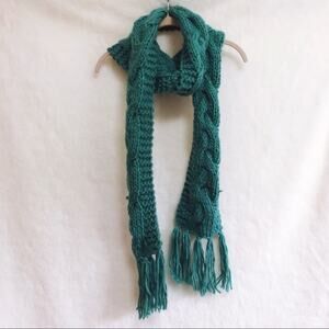 Forever 21 Teal Knitted Long Tassel Scarf